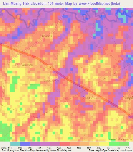 Ban Muang Hak,Thailand Elevation Map