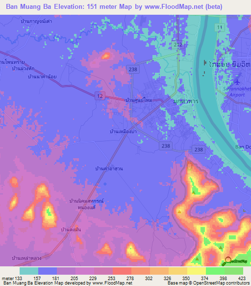 Ban Muang Ba,Thailand Elevation Map