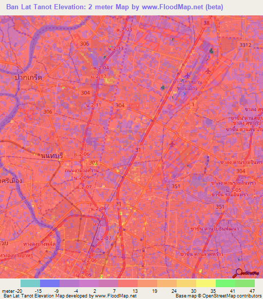 Ban Lat Tanot,Thailand Elevation Map
