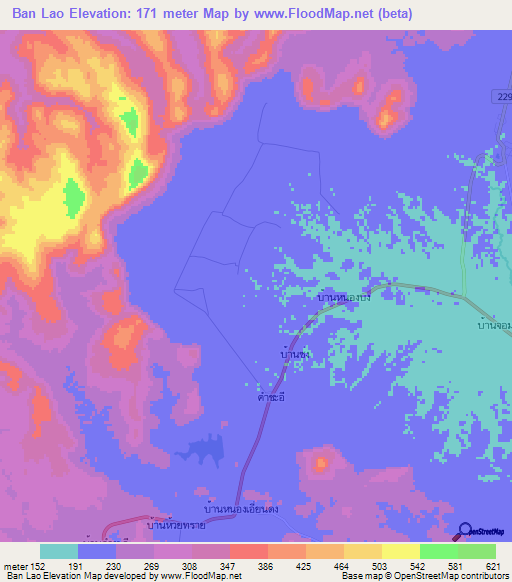 Ban Lao,Thailand Elevation Map