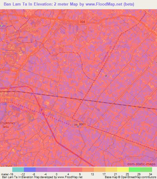 Ban Lam Ta In,Thailand Elevation Map