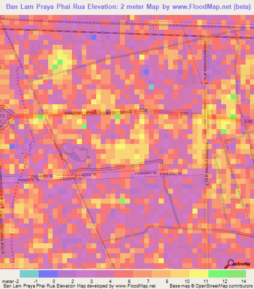 Ban Lam Praya Phai Rua,Thailand Elevation Map