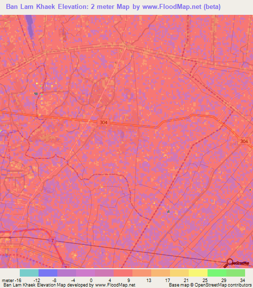 Ban Lam Khaek,Thailand Elevation Map