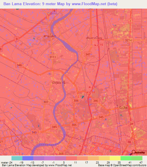 Ban Lama,Thailand Elevation Map