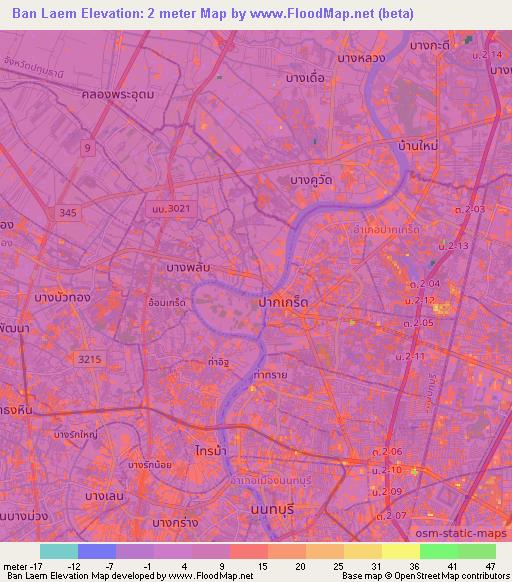 Ban Laem,Thailand Elevation Map