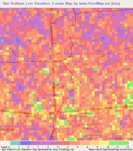 Ban Krathum Lom,Thailand Elevation Map