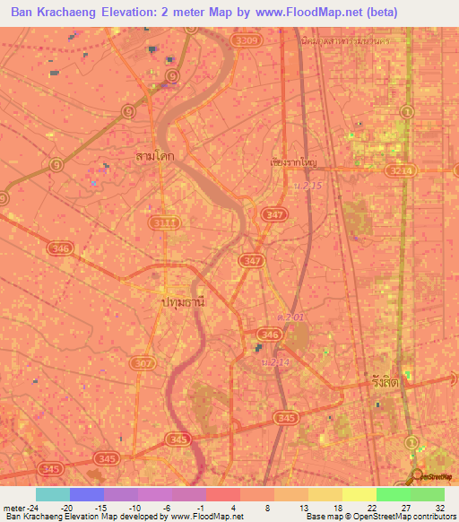 Ban Krachaeng,Thailand Elevation Map