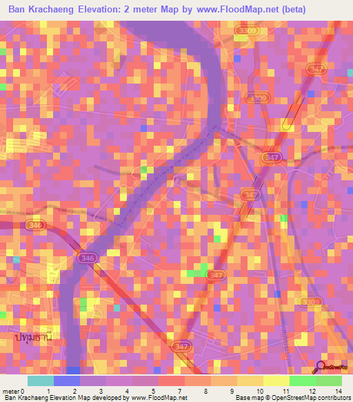 Ban Krachaeng,Thailand Elevation Map