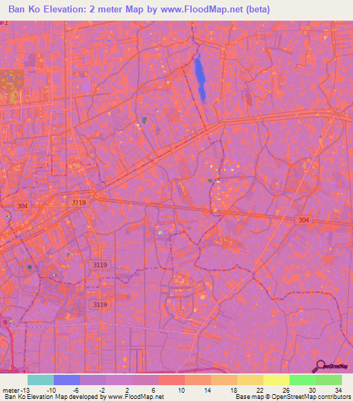 Ban Ko,Thailand Elevation Map