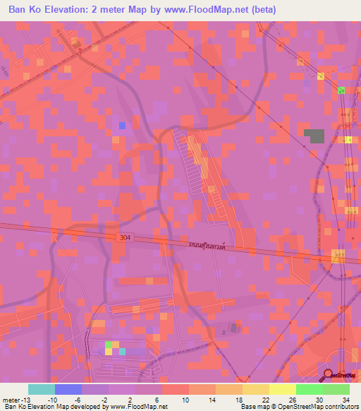 Ban Ko,Thailand Elevation Map