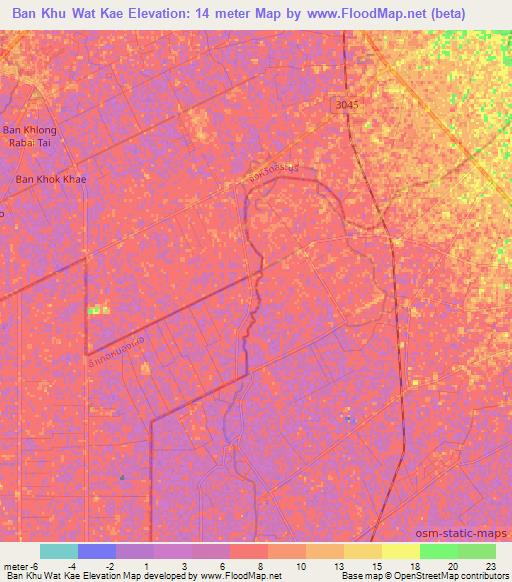 Ban Khu Wat Kae,Thailand Elevation Map