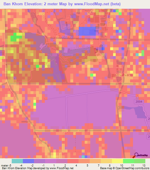 Ban Khom,Thailand Elevation Map