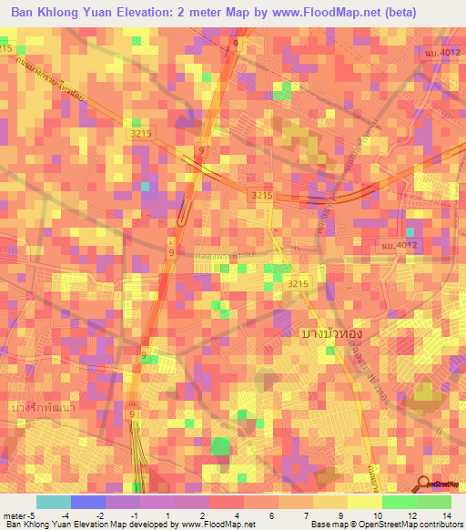 Ban Khlong Yuan,Thailand Elevation Map