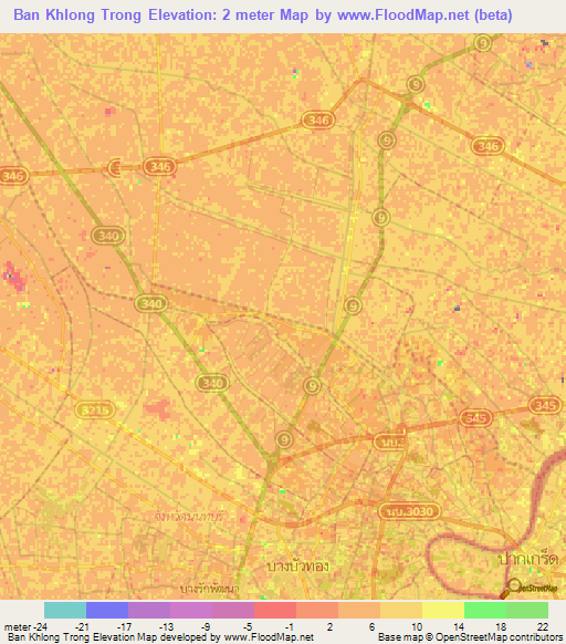 Ban Khlong Trong,Thailand Elevation Map