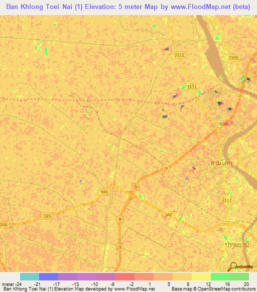 Ban Khlong Toei Nai (1),Thailand Elevation Map