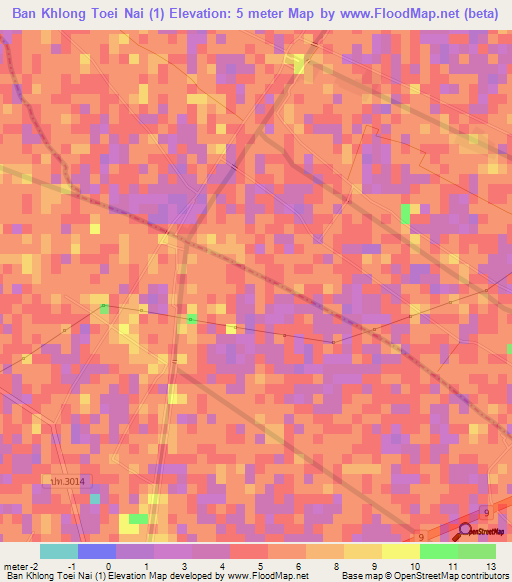 Ban Khlong Toei Nai (1),Thailand Elevation Map