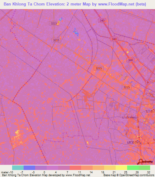 Ban Khlong Ta Chom,Thailand Elevation Map