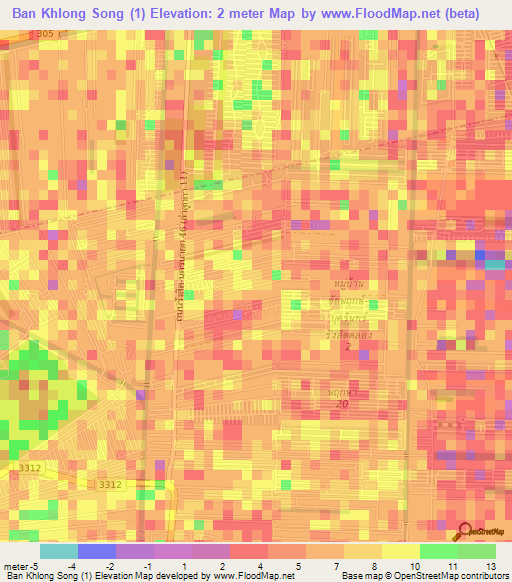 Ban Khlong Song (1),Thailand Elevation Map