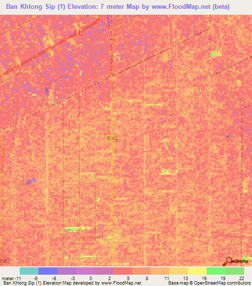 Ban Khlong Sip (1),Thailand Elevation Map