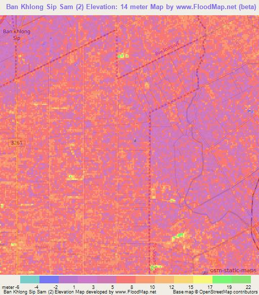 Ban Khlong Sip Sam (2),Thailand Elevation Map