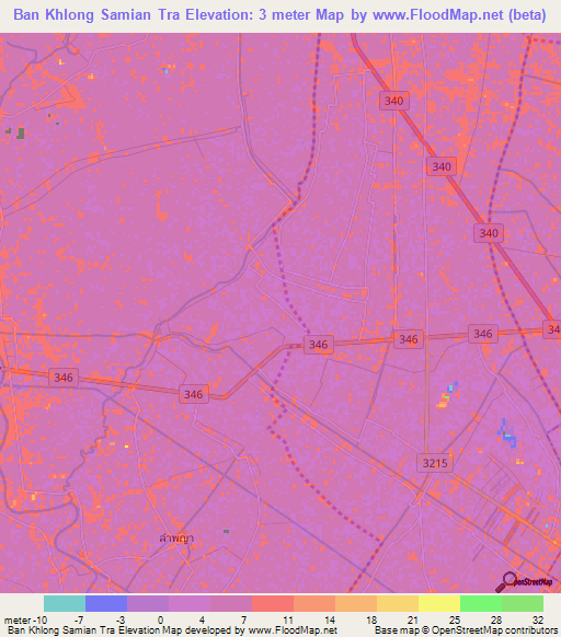 Ban Khlong Samian Tra,Thailand Elevation Map