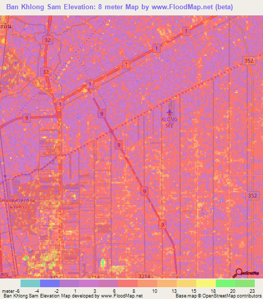 Ban Khlong Sam,Thailand Elevation Map