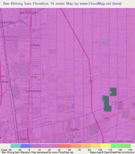 Ban Khlong Sam,Thailand Elevation Map