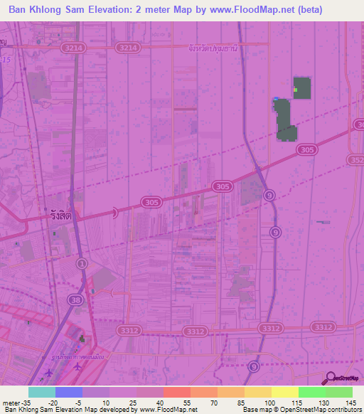 Ban Khlong Sam,Thailand Elevation Map