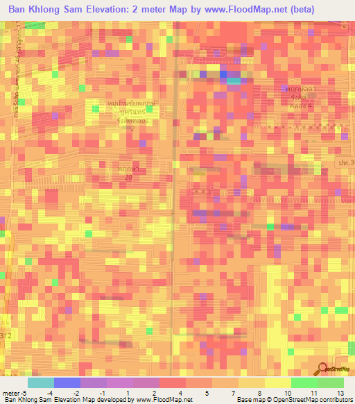 Ban Khlong Sam,Thailand Elevation Map