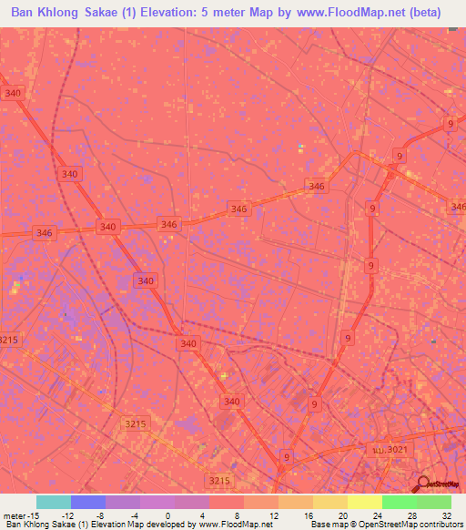 Ban Khlong Sakae (1),Thailand Elevation Map