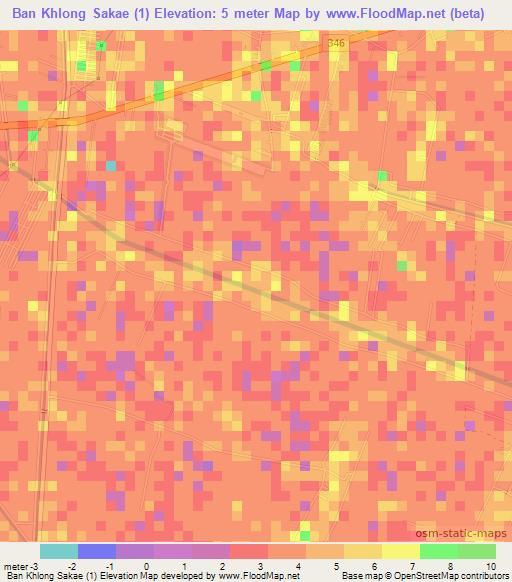 Ban Khlong Sakae (1),Thailand Elevation Map