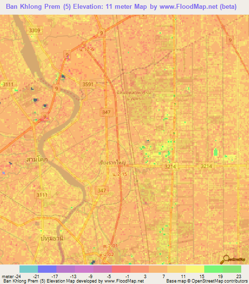 Ban Khlong Prem (5),Thailand Elevation Map