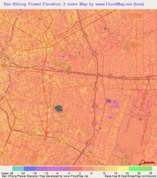 Ban Khlong Prawet,Thailand Elevation Map