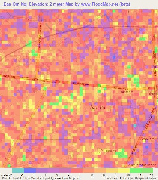 Ban Om Noi,Thailand Elevation Map