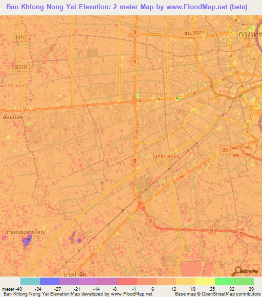 Ban Khlong Nong Yai,Thailand Elevation Map