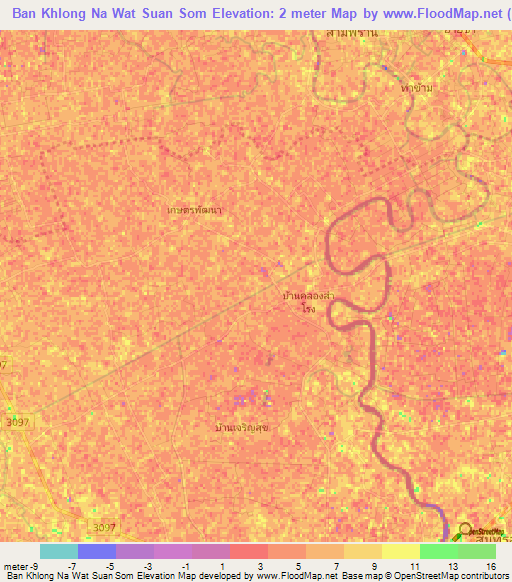 Ban Khlong Na Wat Suan Som,Thailand Elevation Map