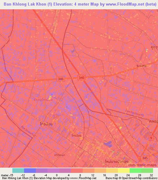 Ban Khlong Lak Khon (1),Thailand Elevation Map