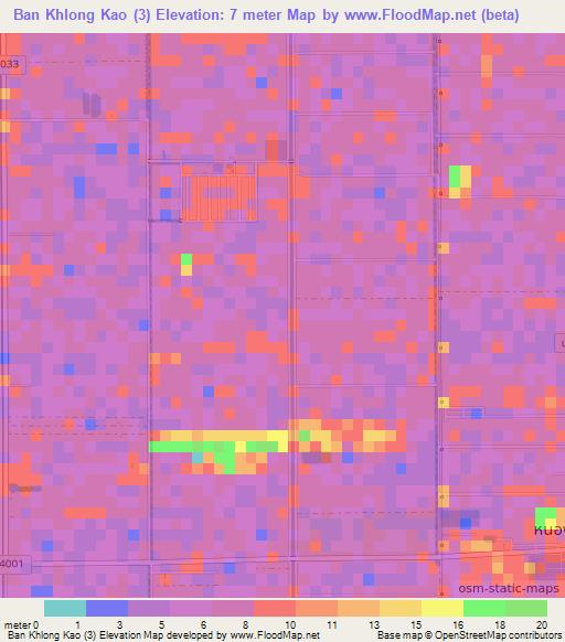 Ban Khlong Kao (3),Thailand Elevation Map