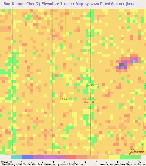 Ban Khlong Chet (2),Thailand Elevation Map