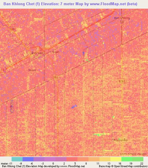 Ban Khlong Chet (1),Thailand Elevation Map