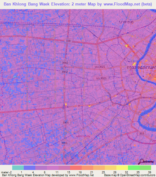 Ban Khlong Bang Waek,Thailand Elevation Map