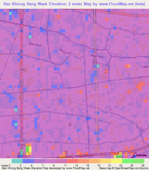 Ban Khlong Bang Waek,Thailand Elevation Map