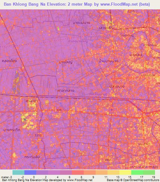 Ban Khlong Bang Na,Thailand Elevation Map