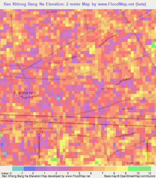Ban Khlong Bang Na,Thailand Elevation Map