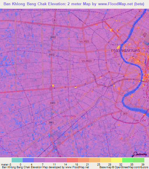 Ban Khlong Bang Chak,Thailand Elevation Map