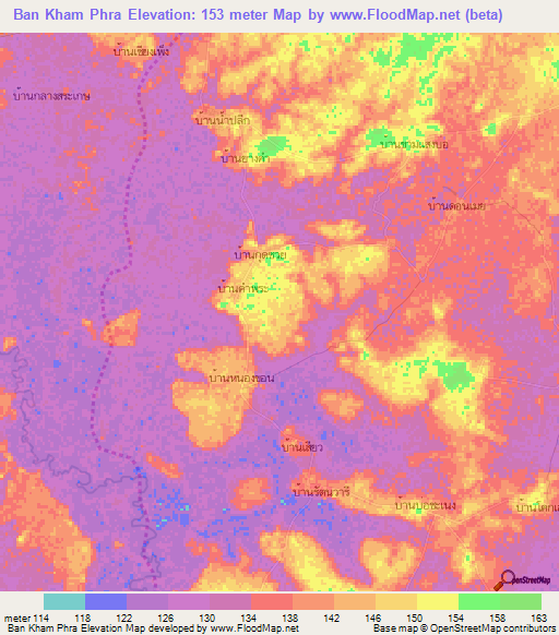 Ban Kham Phra,Thailand Elevation Map