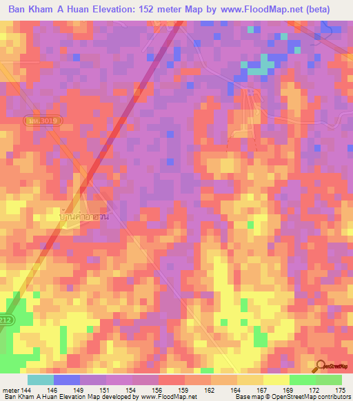 Ban Kham A Huan,Thailand Elevation Map