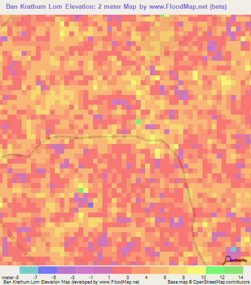 Ban Krathum Lom,Thailand Elevation Map