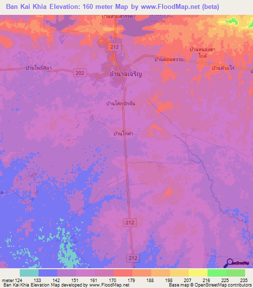 Ban Kai Khia,Thailand Elevation Map