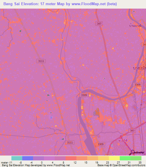 Bang Sai,Thailand Elevation Map